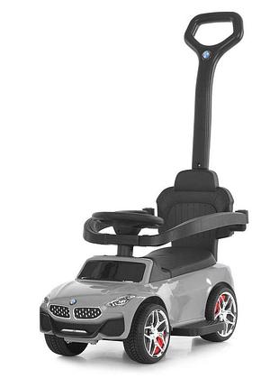 Каталка-толокар m 6253el-11 бат.ручка, муз, свет, кожа, подстаканник, mp3, bluetooth, серый