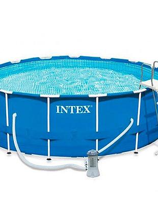 Каркасний басейн intex 457x122 см (фільтр-насос, сходи, тент) 28242