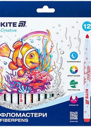 Фломастеры, набор 12шт, kite creative superwashable