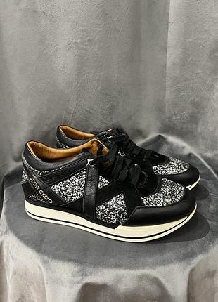 Кросівки жіночі jimmy choo london чорні шкіряні зі сріблястим глітером