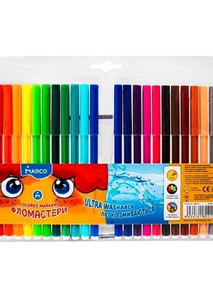 Фломастери 24 кольори super washable, marco