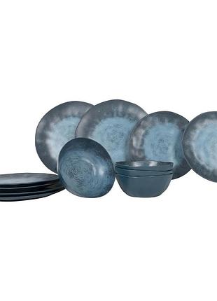 Сервиз столовый gimex tableware stone 12 pieces 4 person темно-синий (6917100), для подачи напитков и блюд, для пикника и кемпинга