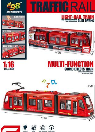 Трамвай js164a 41см, 1:16, звук,світло,відчиняються двері,на бат.(табл)кор, 44,5-13-8см