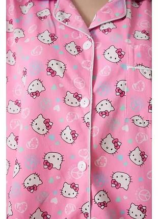 Пижама для девочек подростков hello kitty: рубашка + шорты, розовая, хлопок + полиэстер, 152–160 см (10644) 4