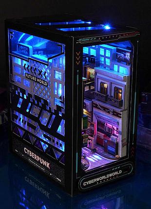 Румбокс конструктор 3d book nook «киберпанк» с led подсветкой, diy набор (18,7×15×10 см)