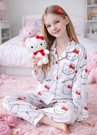 Подростковая пижама для девочки hello kitty 152–158 см 10–13 лет, белая (10818)