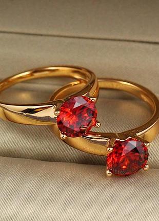 Кільце xuping jewelry широке гладке з червоним каменем 7 мм р 17 золотисте