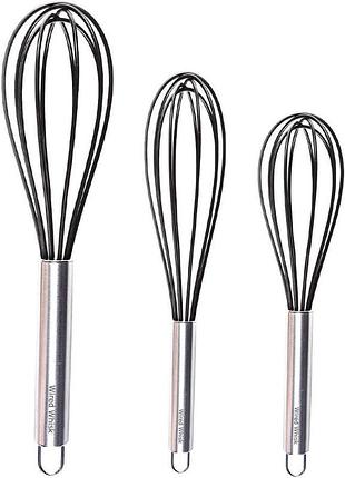 3 шт. набір силіконових вінчиків non-stick coated whisk set вінчики 30.5 см, 25.4 см і 20.3 см із неіржавкої сталі