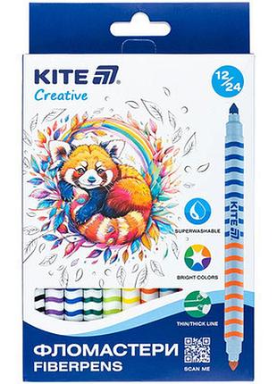 Фломастеры двухсторонние, набор 12шт, kite creative