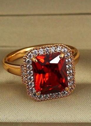 Кольцо xuping jewelry авангард с красным камнем р 19 золотистое