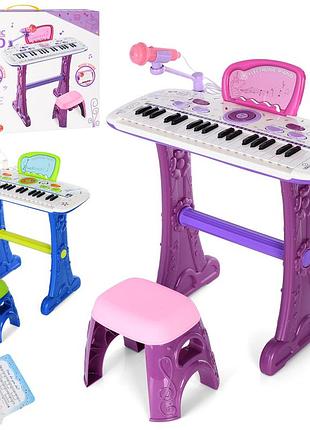 Синтезатор 37клавіш, стільчик, мікрофон, 2 кольори, муз., usb/бат., кор., 50,5-41,5-8,5 см. (8808-9)