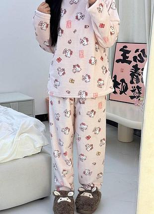 Подростковая теплая зимняя пижама для девочки hello kitty 165-170см розовая (10407)