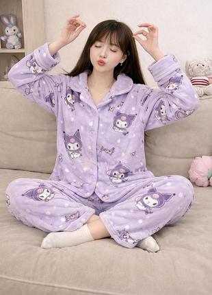 Подростковая теплая пижама для девочки kuromi 158-164см фиолетовая (10807)