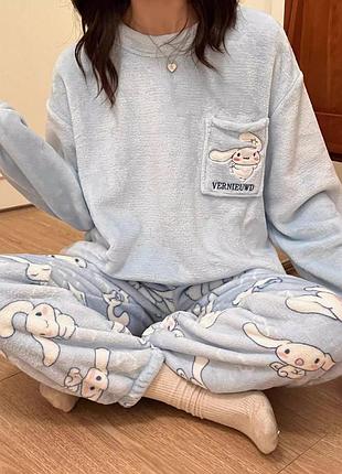 Подростковая тёплая зимняя пижама для девочки cinnamoroll 160–170 см голубая (10787)