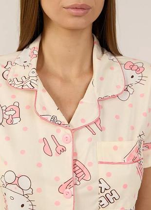 Пижама для девочек подростков hello kitty: рубашка + шорты, кремовая, хлопок + полиэстер, 152–160 см (10642) 5