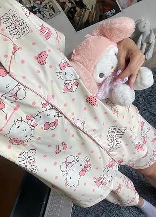 Пижама для девочек подростков hello kitty: рубашка + шорты, кремовая, хлопок + полиэстер, 152–160 см (10642) 9