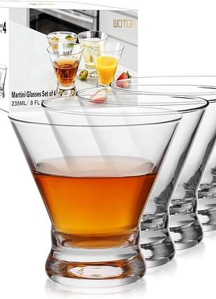 4 шт. набір келихів для мартіні wotor martini glasses set 235 мл скляні коктейльні келихи для напоїв