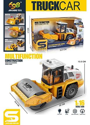 Будтехника js129b-1 дорожной каток, 25см,1:16, инерция, звук,свет,подвижные детали, резин.кол.