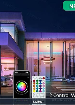 Світлодіодна стрічка rgb 5m на 150 led, керування через додаток та дистанційний пульт, синхронізація зі звуком і таймер