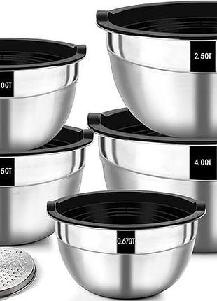Набір із 5 мисок mixing bowl slw-26 металеві миски з неіржавкої сталі з кришками