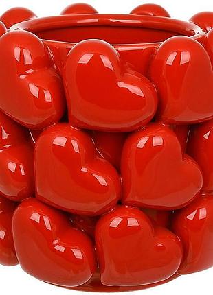 Ваза фарфоровая "heart" ø21х20см с рельефным декором "сердца", красная