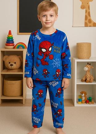 Дитяча тепла плюшева піжама spider-man для хлопчика, синя, 125–135 см, 7–9 років (10754)