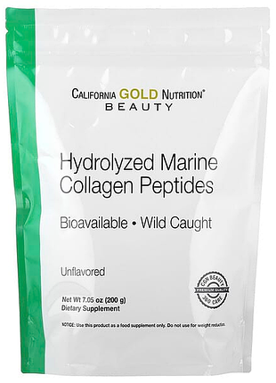 California gold nutrition, гідролізовані пептиди морського колагену, без добавок, 200 г