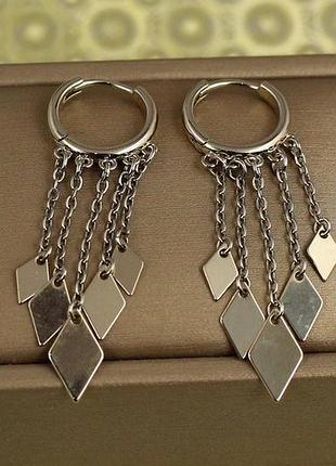 Серьги подвески xuping jewelry пять ромбов 4,6 см серебристые