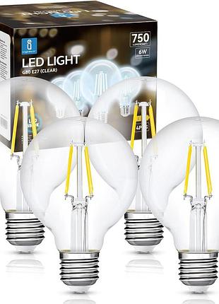 4 шт. набор светодиодных ламп aigostar filament bulb led g80 e27 лампочки эдисона в ретро стиле е27