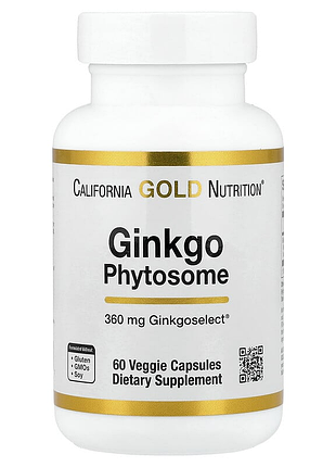 California gold nutrition, ginkgo phytosome, фітосоми гінкго, 360 мг, 60 рослинних капсул