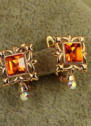 Серьги xuping jewelry глория с оранжевым камнем сваровски 1,8 см золотистые