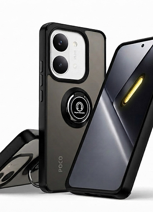 Чехол fiji colorframe для poco x8 pro матовый бампер с кольцом подставкой black