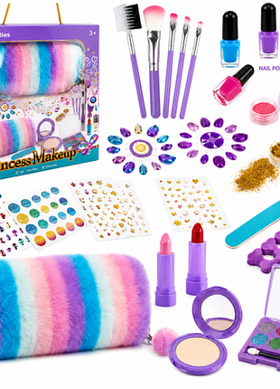 Детский набор макияжа princess makeup для девочки, 28 предметов, косметичка-пенал, декоративная косметика и аксессуары
