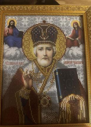 Ікона іменна святий миколай із бісеру