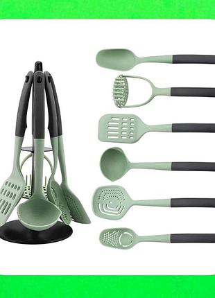Lm набор кухонных силиконовых принадлежностей из 7 предметов для современной кулинарии на вращающейся подставк
