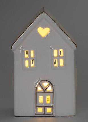 Светодиодный домик (led), белый, 13 см elisey