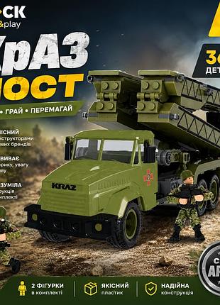 Детский конструктор iblock армия краз мост 361 деталь, военная машина с 2 фигурками для детей от 6 лет
