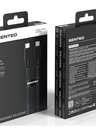 Usb кабель senteo sl-04 embossed transparent silicone cable type-c до type-c 60w 1000mm чорний 3