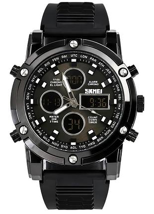Чоловічий тактичний кварцовий годинник skmei molot sport black із секундоміром і підсвічуванням, 2 ремінці