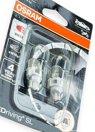 Автолампа бц 12v 16w w2.1х9.5d osram red led