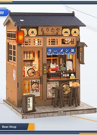 Конструктор book nook kit cutefun morita-ya японський рамен-бар, diy мініатюрний будиночок для книжкової полиці з led