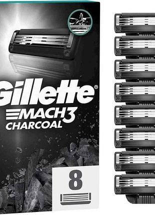 Змінні картриджі 8шт для гоління (леза) чоловічі mach3 charcoal тм gillette