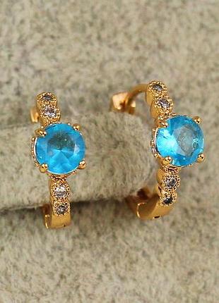 Серьги детские xuping jewelry колечки с голубым камнем 1,2 см золотистые