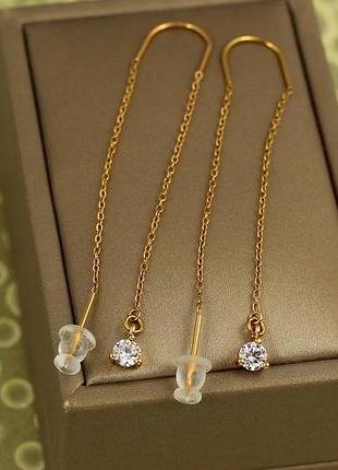 Серьги продевки xuping jewelry с камнем 4 мм золотистые