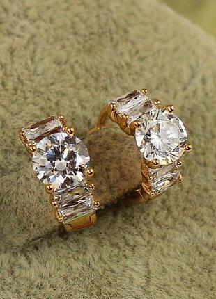 Серьги кольца хuping jewelry багеты с камешком 11 мм золотистые