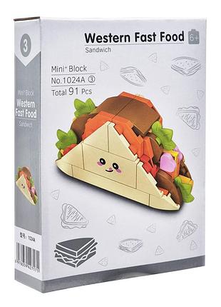 Конструктор детский "western fast food: sandwich" 1024a-3, пластик, 91 деталь
