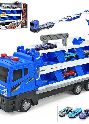 Трейлер с машинками 4 шт свет звук и подвижные детали (d663-t204b)