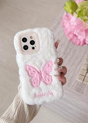Чохол підставка-панель для apple iphone 13 метелик plush + браслет, білий