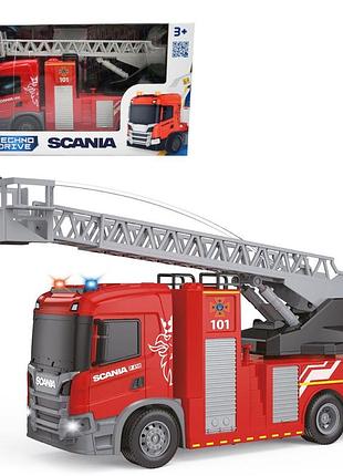 Автомодель "big truck" – пожежна машина scania, світло, звук, функція води (6407ks)