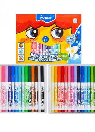 Фломастери super washable 36 кольорів marco для дітей (1630-36cb)